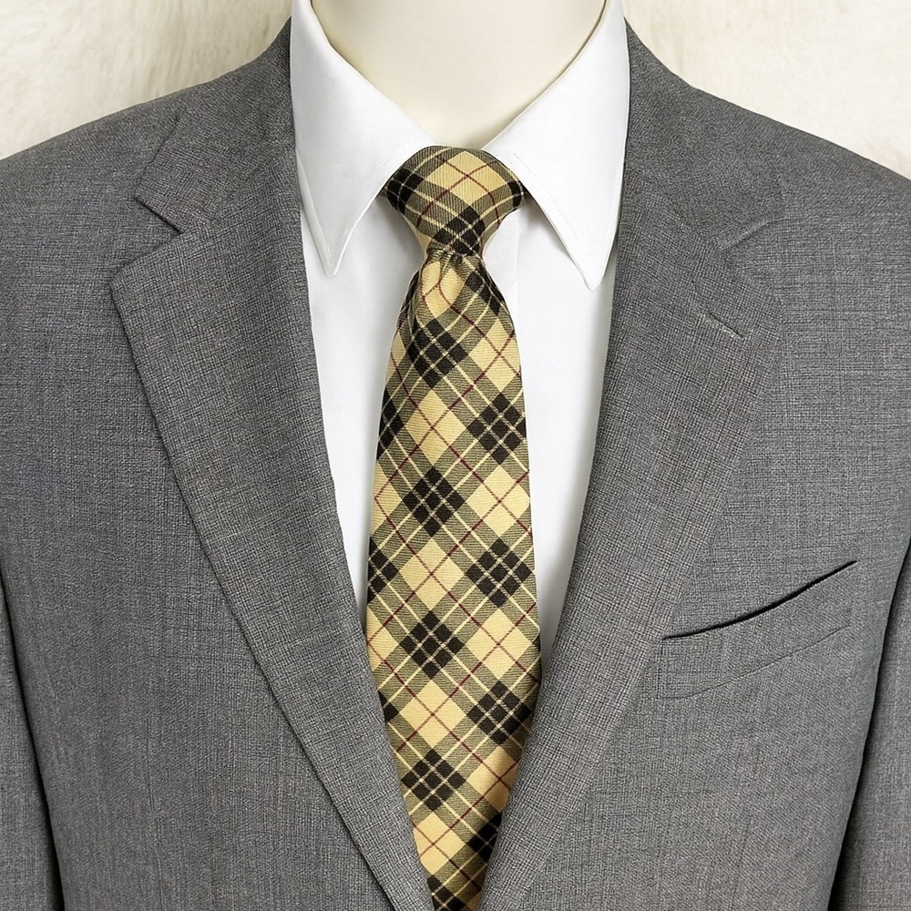 Paul Fredrick Tie Yellow Plaid Tie 100% Silk Made in Italy
